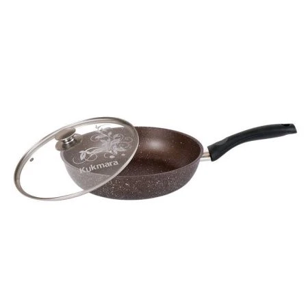 Сковорода 26см h6см алюминий АП стекл.крышка с несъемной ручкой кофейный мрамор (5/4)