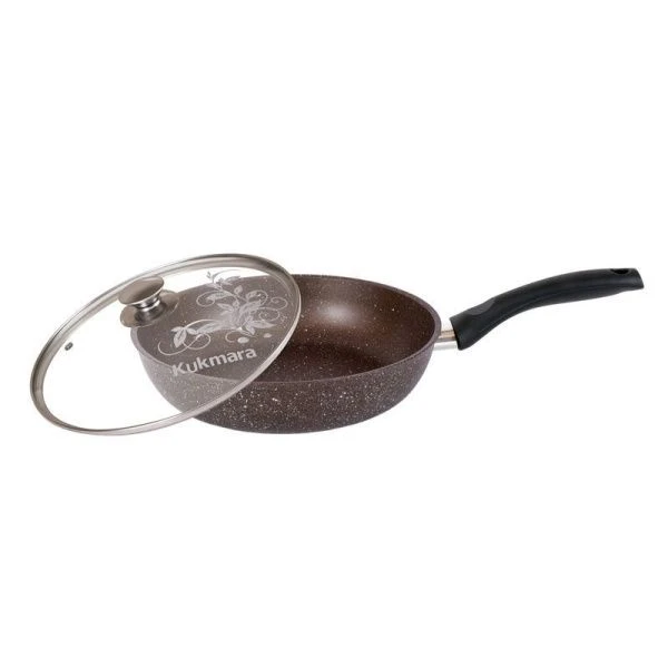 Сковорода 26см h6см алюминий АП стекл.крышка с несъемной ручкой кофейный мрамор (5/4)