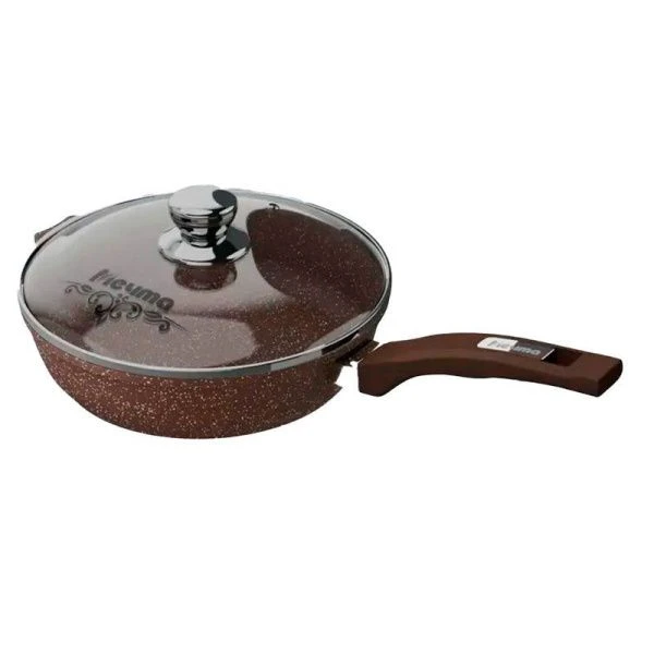 Сковорода 22см алюминий АП ГРАНИТ BROWN несъемная ручка стекл.крышка (5)