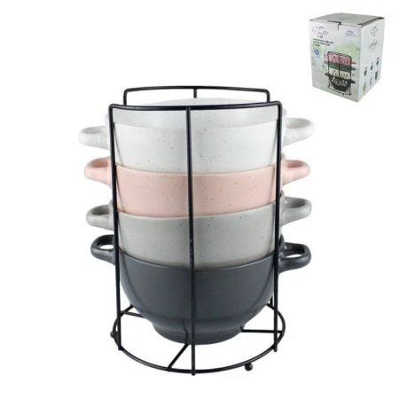 Набор бульонниц керамика 4пр 650мл на мет.подставке Верона (6)