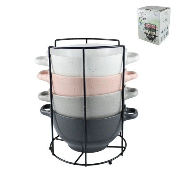 Набор бульонниц керамика 4пр 650мл на мет.подставке Верона (6)