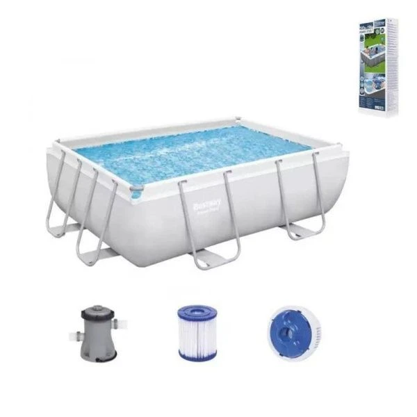 Бассейн каркасный прямоугольный ПВХ Power Steel 282*196*84см 3662л + фильтр-насос 56629 (1)