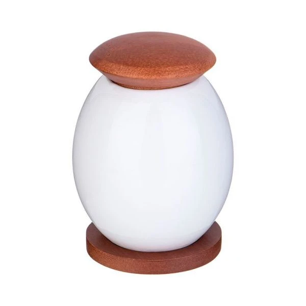 Банка для сыпучих продуктов 12см фарфор Native с дер.крышкой на дер.подставке (36)
