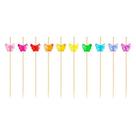 Шпажки для канапе 9см 50шт бамбук Бабочки разноцветные в пакете, PATERRA