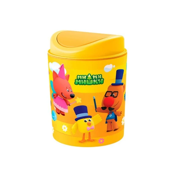 Контейнер для мусора 1л пластик МИ-МИ-МИШКИ оранжевый с подвижной крышкой (9)