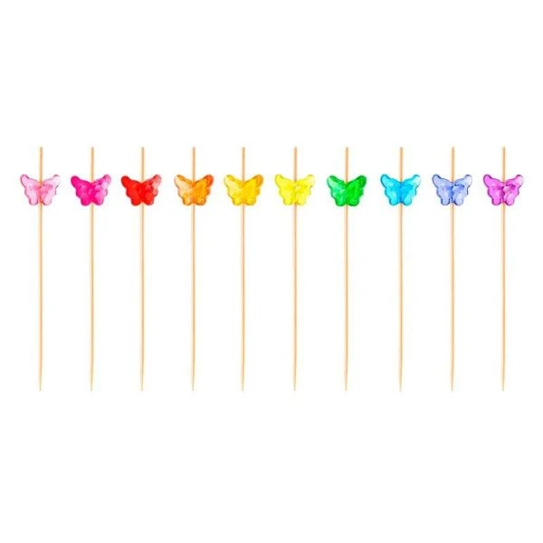 Шпажки для канапе 9см 50шт бамбук Бабочки разноцветные в пакете, PATERRA