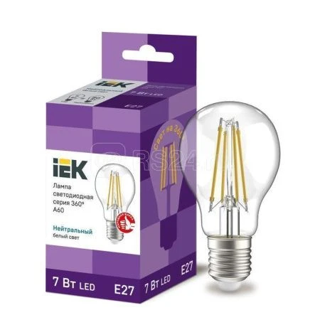 Лампа стекло LED A60 шар прозр. 7Вт 230В 4000К E27 серия 360° IEK