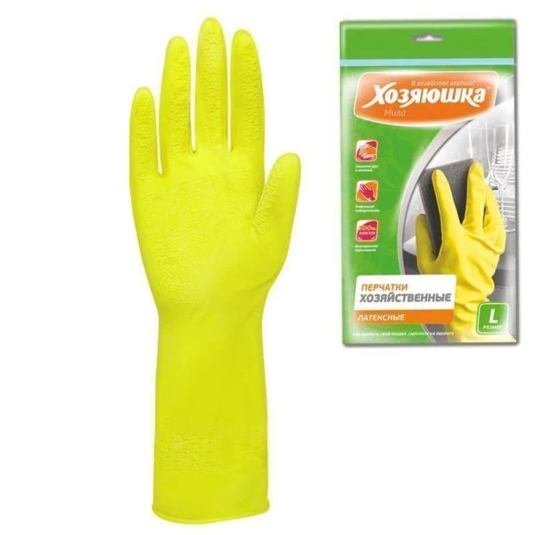 Перчатки латексные ХОЗЯЮШКА Мила с хлопк.напылением р-р L (240)