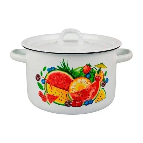 Кастрюля 3л эмаль АРБУЗ белая с рис. 01-Б1612/4 (4)