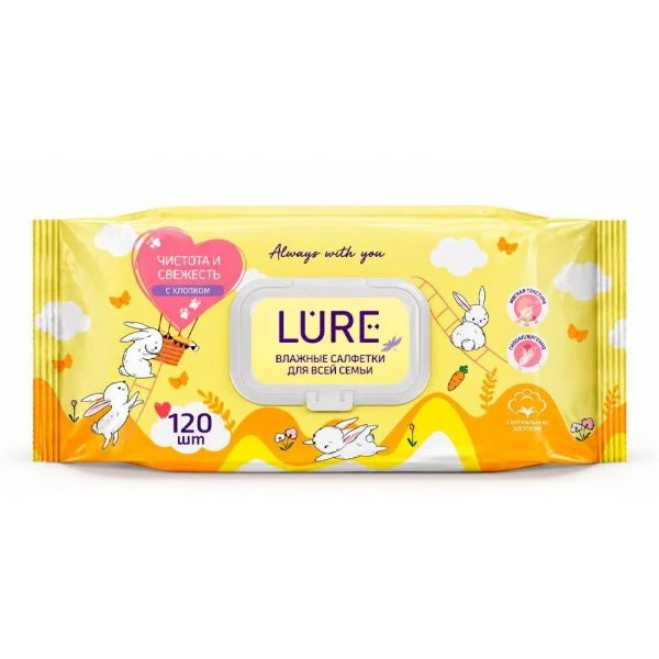 Влажные салфетки LURE 120шт. для всей семьи с крышкой big-pack (12)60668