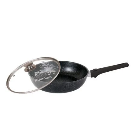 Сковорода 24см h6см алюминий АП со съемной ручкой стекл. крышкой темный мрамор (4)