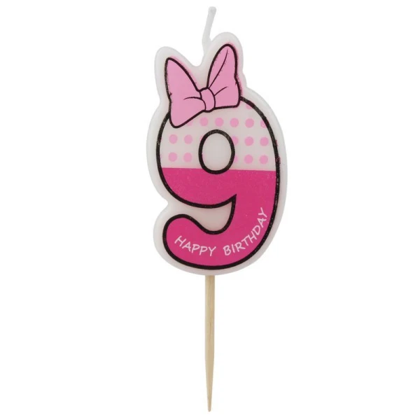 Свеча в торт парафин цифра 9 на палочке с бантиком 5*3см H-221-1 (24)