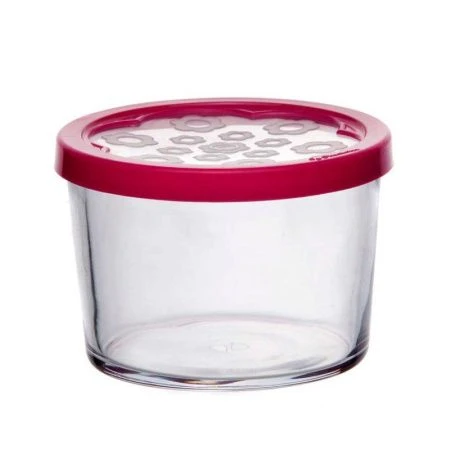 Банка 220мл стекло БЕЙСИК с пласт.крышкой фуксия (12)