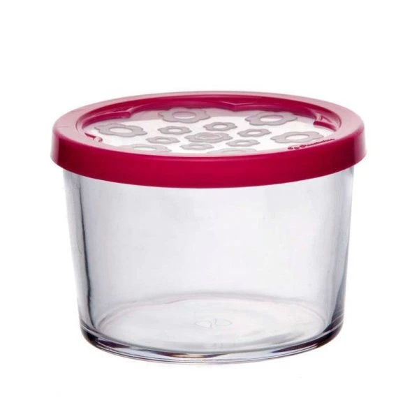 Банка 220мл стекло БЕЙСИК с пласт.крышкой фуксия (12)