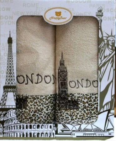 Набор полотенец махровые 2пр 50*90/70*130см Лондон (бежевый, св.кофейный) под.уп. (6/144)