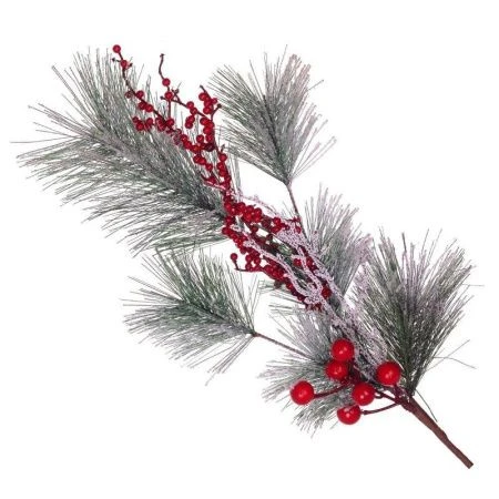 Декор новогодний Ветка заснеженная с ягодами 15*10*70см (24/72)