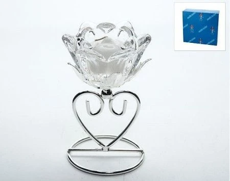 Подсвечник декоративный для 1-й свечи Белый цветок 8*8*13см (металл, стекло)