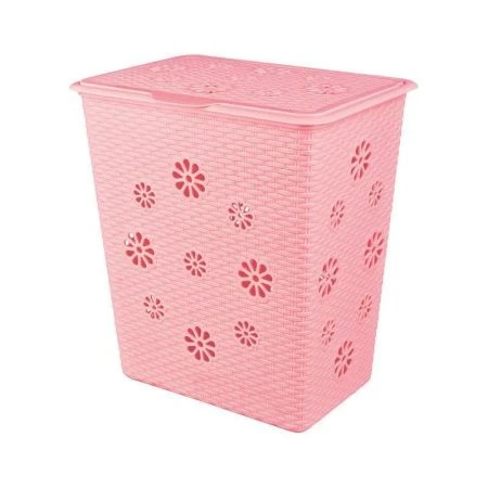 Корзина для белья 60л пластик ПЛЕТЁНКА розовая (4)