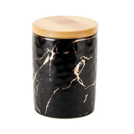 Банка для сыпучих продуктов 250мл 7*9,5см фарфор с бамбук.крышкой Черный мрамор (12) ВЫВОД