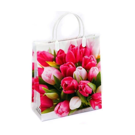 Пакет с пластиковой ручкой полиэтилен 23*26*10см Тюльпаны розовые 12-146 (20/200)