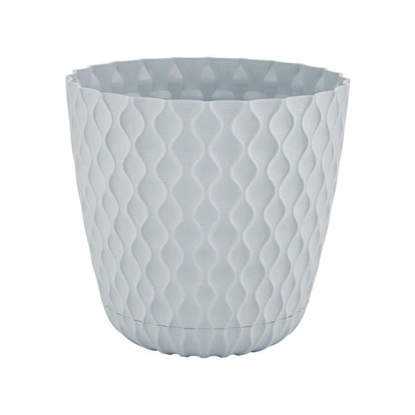 Горшок для цветов 650мл 11,5см пластик Wave с дренажной сеткой, съем.поддоном утренний туман (12)