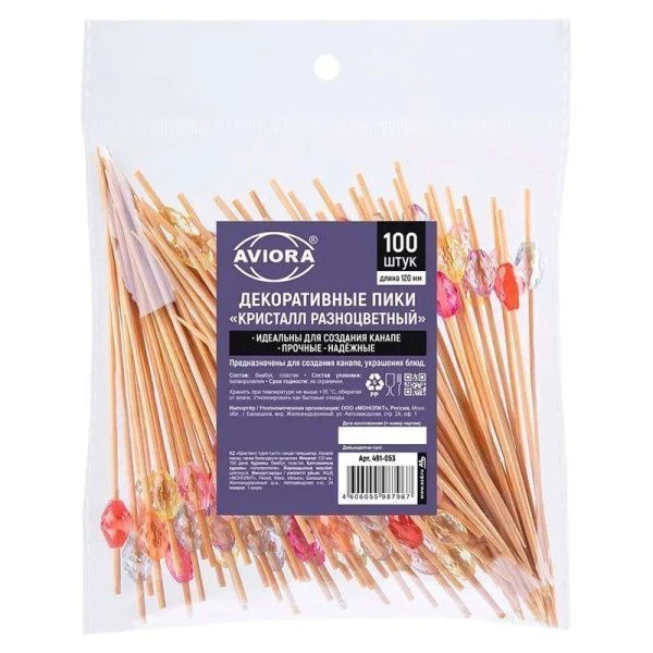 Шпажки для канапе 12см 100шт бамбук Кристалл разноцветный  в пакете PATERRA (50)