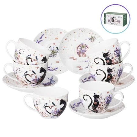 Чайный набор 12пр фарфор ЛАВАНДОВЫЕ КОТЫ на 6 персон 275мл (4)