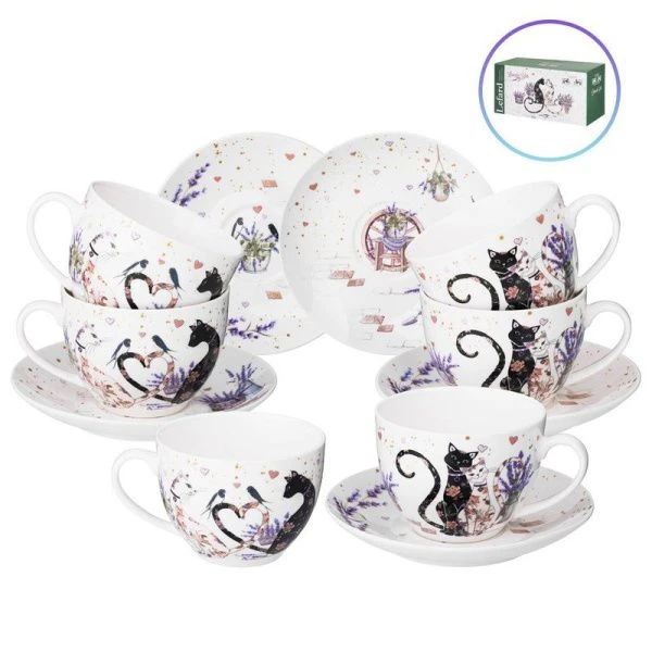 Чайный набор 12пр фарфор ЛАВАНДОВЫЕ КОТЫ на 6 персон 275мл (4)