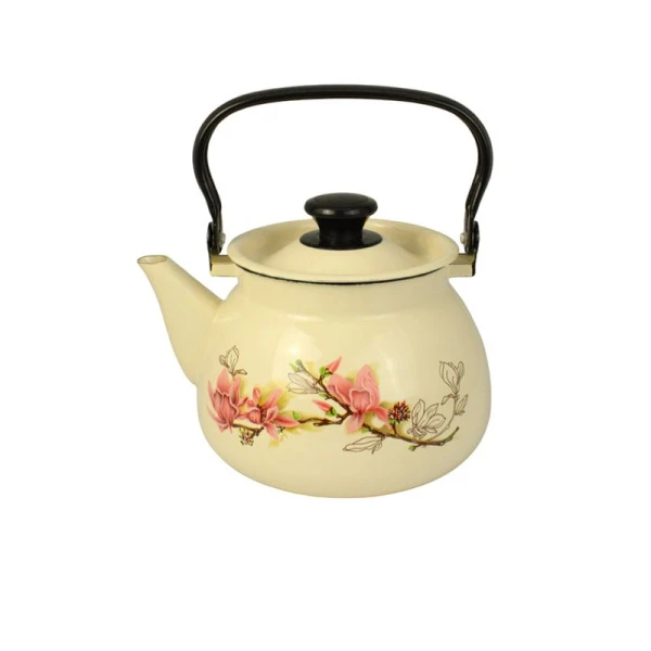 Чайник 3,5л эмаль МАГНОЛИЯ слон.кость с рис. сферический 42104-132/6-У (4)
