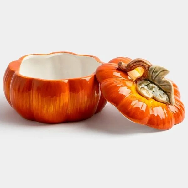 Емкость для хранения 1,3л 19*15 см керамика Тыква оранжево-зеленая ANLAF-FDWS-031224-6