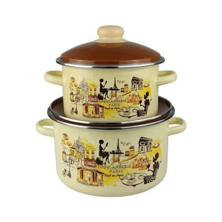 Набор посуды 3пр 2/3/4л эмаль ПАРИЖСКОЕ КАФЕ цилиндрический ванильный 2-222/6 (1)