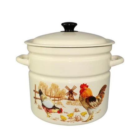 Кастрюля 10л эмаль ПОДВОРЬЕ слон.кость с рис. цилиндрическая борт. 41804-222/6-У (2)