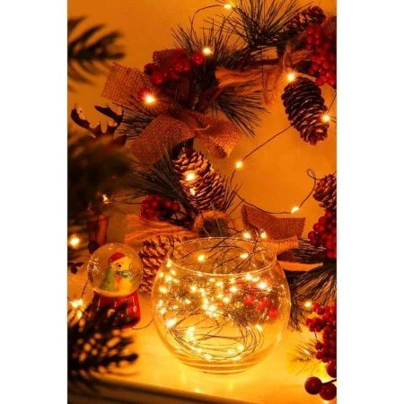 Гирлянда эл нить росы медь, 10м, 100LED, шампань, 8 реж, зеленый, 220В