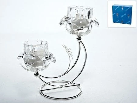 Подсвечник декоративный для 2-х свечей Белый цветок 16,5*9*17,5см (металл, стекло)