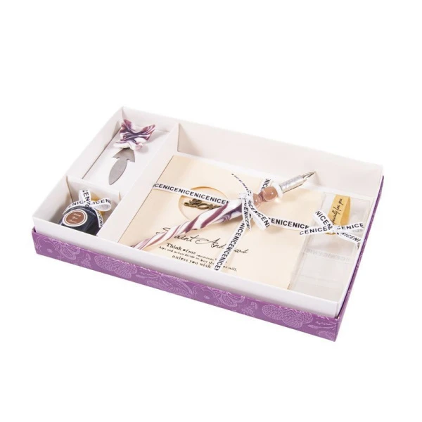 Набор подарочный Для письма 4пр (перьевая ручка, чернила, коробочка, открытка 21*15*2см стекло (36)