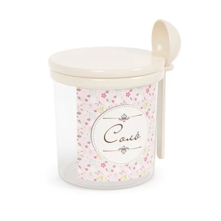 Емкость для сыпучих продуктов 700мл пластик Ассорти СОЛЬ с ложкой (12)