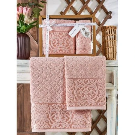 Набор полотенец махровые 2пр 50*90/70*140см жаккард PHILIPPUS DENISE E838 пудра 500гр подар.уп.
