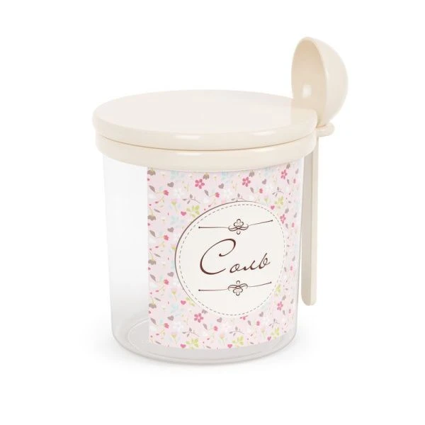 Емкость для сыпучих продуктов 700мл пластик Ассорти СОЛЬ с ложкой (12)