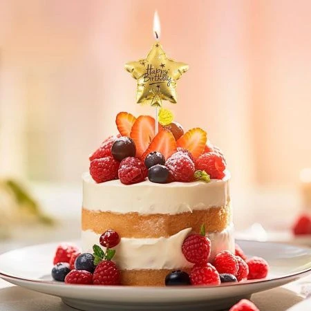 Свеча в торт парафин Happy Birthday! звезда золотая (24)