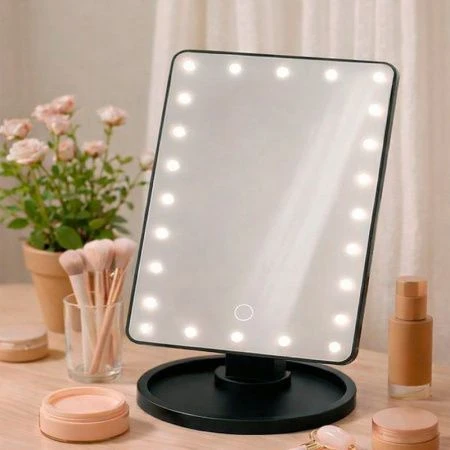 Зеркало настольное KZ-06 с подсветкой 26,5*16*12см пластик черное (36)