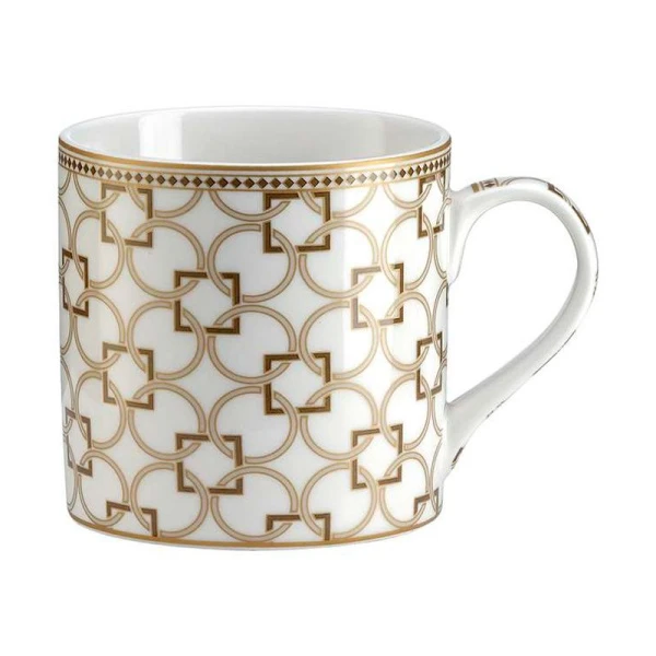 Кружка 400мл фарфор Deco бело-бежевая с золотистым кантом Круги и квадраты подар.уп. PM-0123/DECO (1