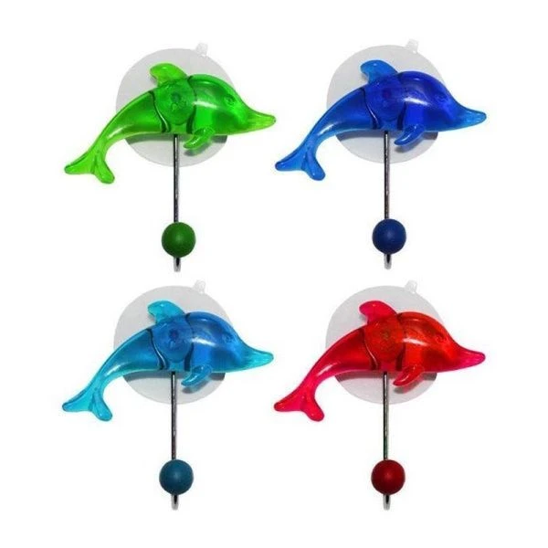 Крючок на присоске Дельфин 5см хром.сталь/пластик 4 цвета арт.0133B (400)