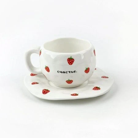 Чайный набор керамика 2пр 300мл Клубничка (36)