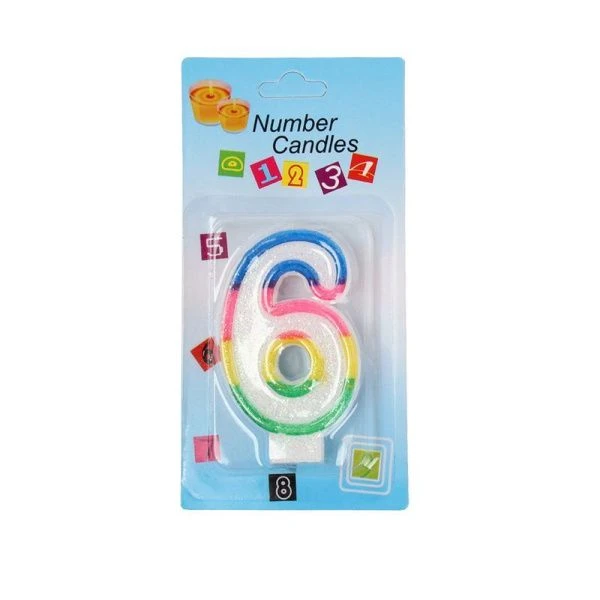 Свеча в торт парафин Цифра 6 KL-1 (12/900)