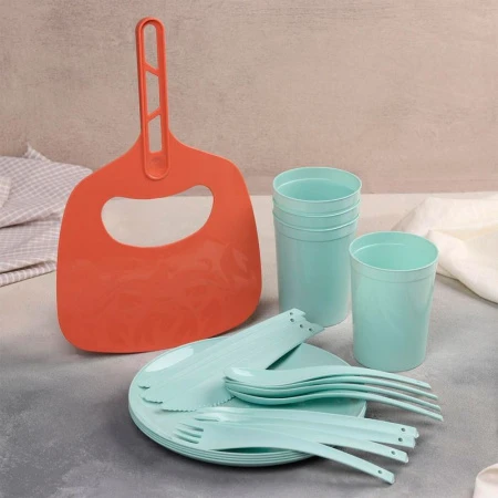 Набор для пикника и барбекю 21пр на 4 персоны (веер в подарок) мята (14)