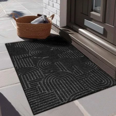 Коврик придверный полиэстер/ПВХ 50*100см влаговпитывающий ЛАБИРИНТ icarpet  с тиснением чёрный гран