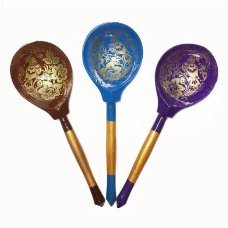 Ложка 19*6см дерево Золото полубаская роспись (1)