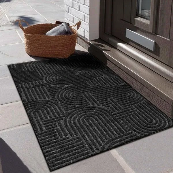 Коврик придверный полиэстер/ПВХ 50*100см влаговпитывающий ЛАБИРИНТ icarpet  с тиснением чёрный гран