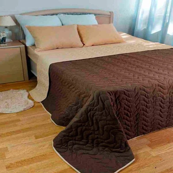 Покрывало стеганое 210*220 поплин ДомВелл двустороннее Мокко