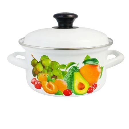 Кастрюля 1,5л эмаль белая с рис. цилиндрическая обод. 51904-352/6 (6)